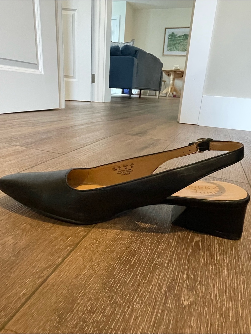 Naturalizer Black Leather Slingback Pointed Toe Low Block Heel
